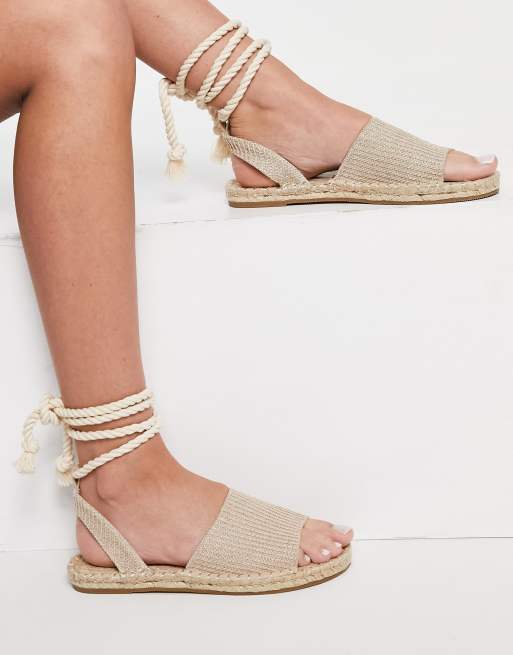 ASOS DESIGN Wide Fit June rope tie espadrilles sandals in natural fabrication, 2 of 4