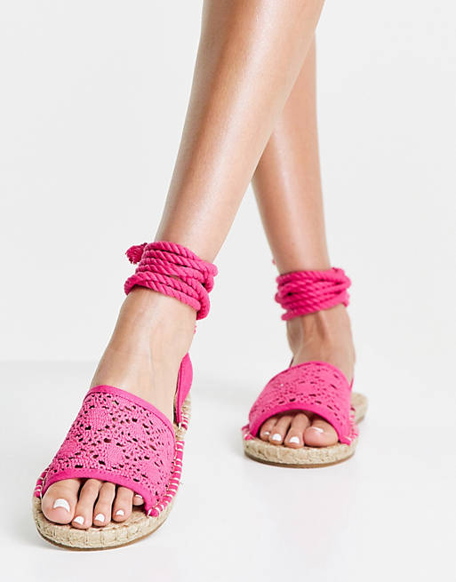 ASOS DESIGN Wide Fit rope tie espadrilles sandals in pink ASOS