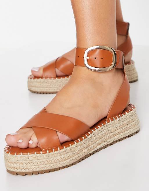 Zeehaven Bezem Variant ASOS DESIGN Wide Fit - Justice - Espadrilles sandalen met plateauzool in  bruin | ASOS