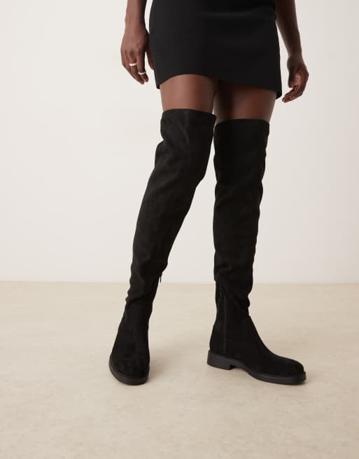 ASOS DESIGN Wide Fit Kacey smart flat over the knee boots in black suedette, 4 of 4