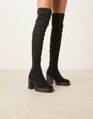Asos Design Wide Fit Kai Chunky Heeled Over The Knee Boots In Black
