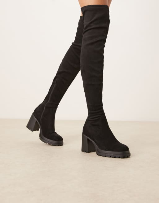 ASOS DESIGN Wide Fit – Kai – Czarne kozaki za kolano z imitacji zamszu na grubej podeszwie i obcasie