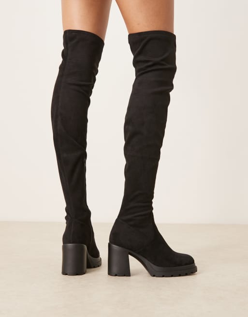ASOS DESIGN Wide Fit - Kai - Sorte overknee-støvler i imiteret ruskind med chunky hæl, 4 af 4