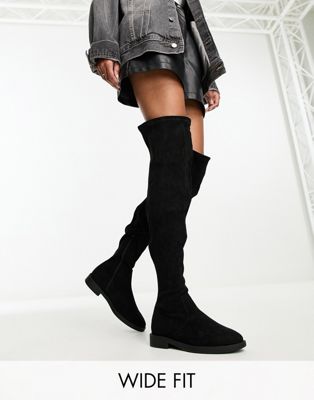 Asos Design Wide Fit Kalani Over The Knee Boots In Black Micro