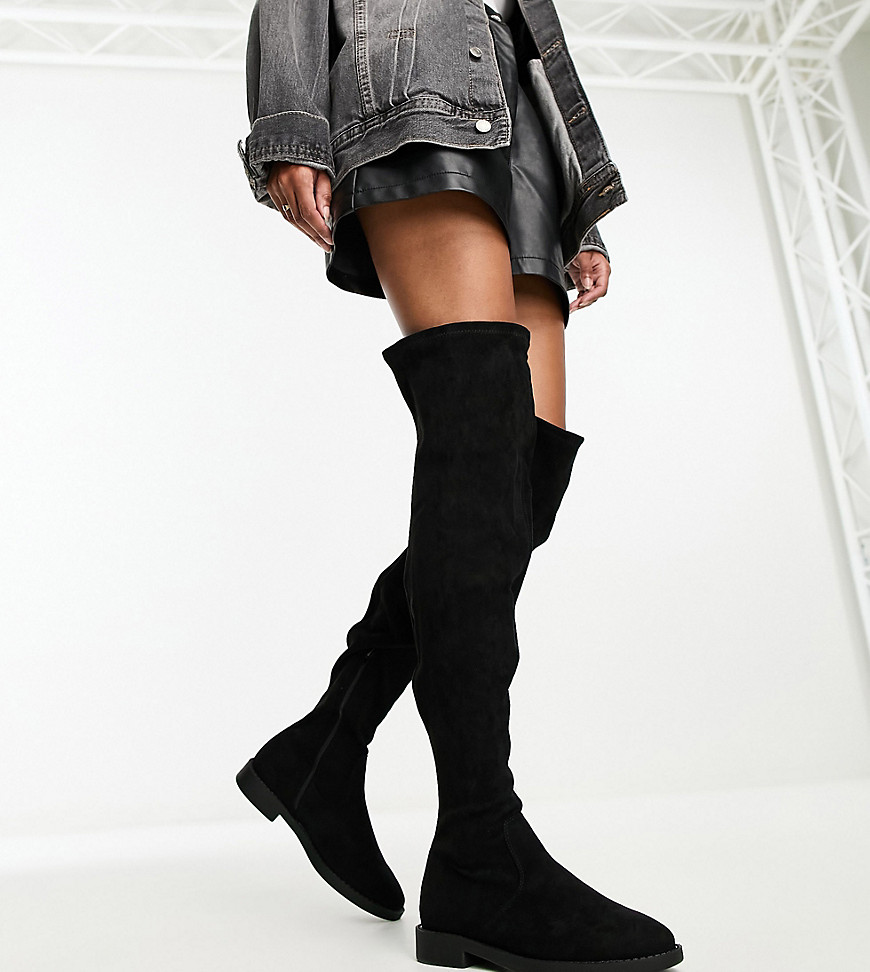ASOS DESIGN Wide Fit Kalani over the knee boots in black micro