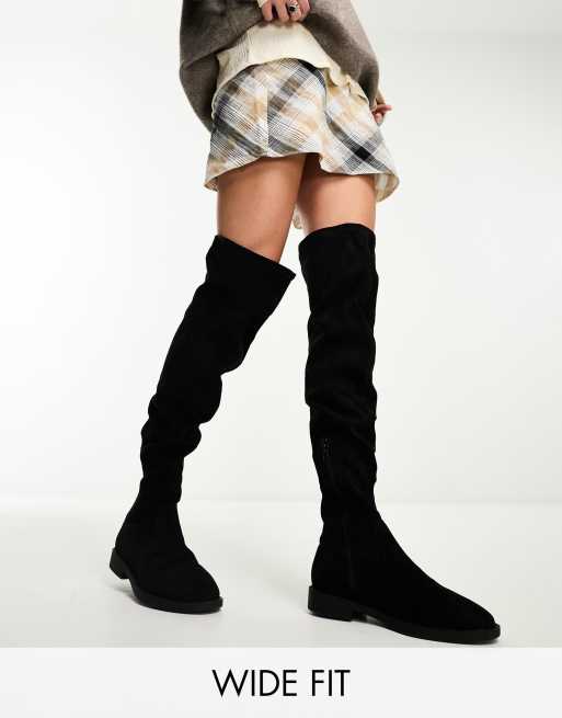 ASOS DESIGN Wide Fit Kalani over the knee boots in black micro