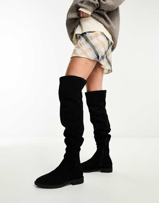 ASOS DESIGN Wide Fit Kalani over the knee boots in black micro