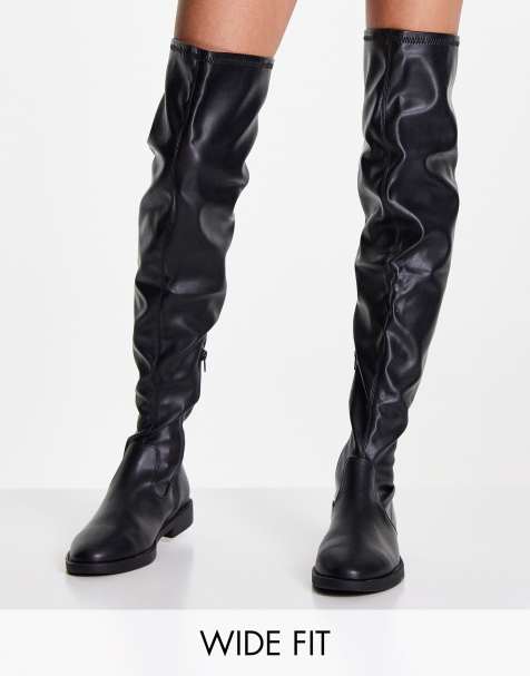 Wide fit thigh shop high flat boots