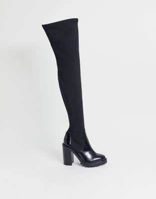black chunky thigh high boots