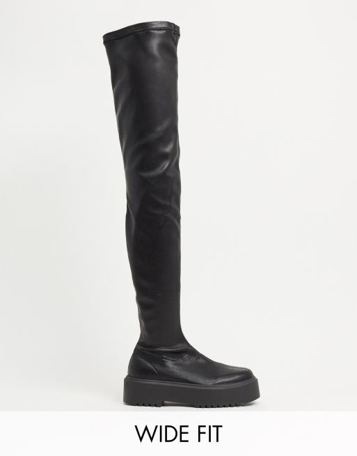 ASOS DESIGN Wide Fit Katie chunky over the knee boots in black