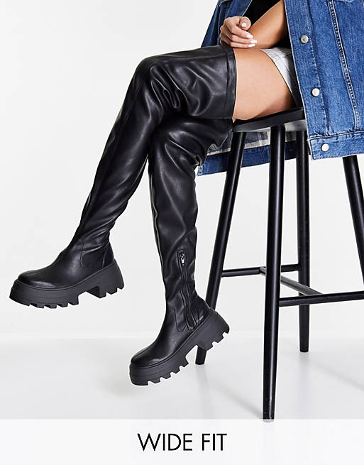 Shoes Boots/Wide Fit Kaya chunky over the knee boots in black 