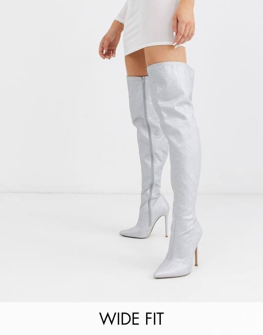 Thigh high hot sale boots silver