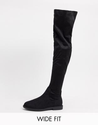 wide fit black flat boots