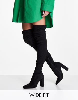 ASOS DESIGN Wide Fit Kenni block-heeled over the knee boots in black