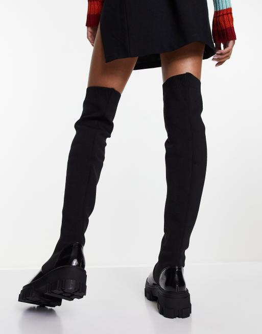 ASOS DESIGN Wide Fit Kimmy flat chunky over the knee boots in black