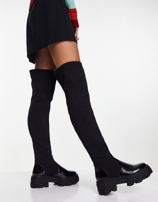 ASOS DESIGN Wide Fit Kimmy flat chunky over the knee boots in black, 4 of 4