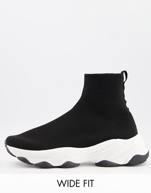 ASOS DESIGN Wide Fit knitted sock trainers in black