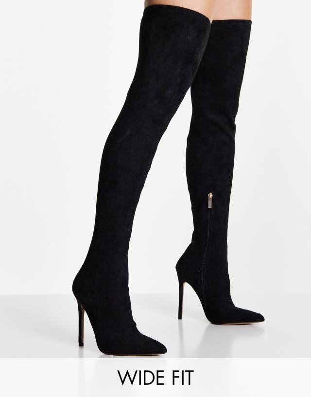 ASOS DESIGN Wide Fit Koko heeled over the knee boots in black micro