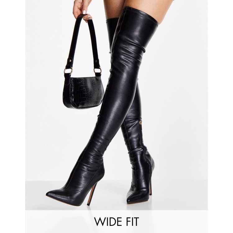 ASOS DESIGN Wide Fit Koko heeled over the knee boots in black