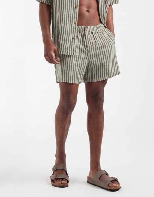 ASOS DESIGN Wide Fit - Korte badeshorts med brede ben og grønne striber - Del af sæt, 2 af 5