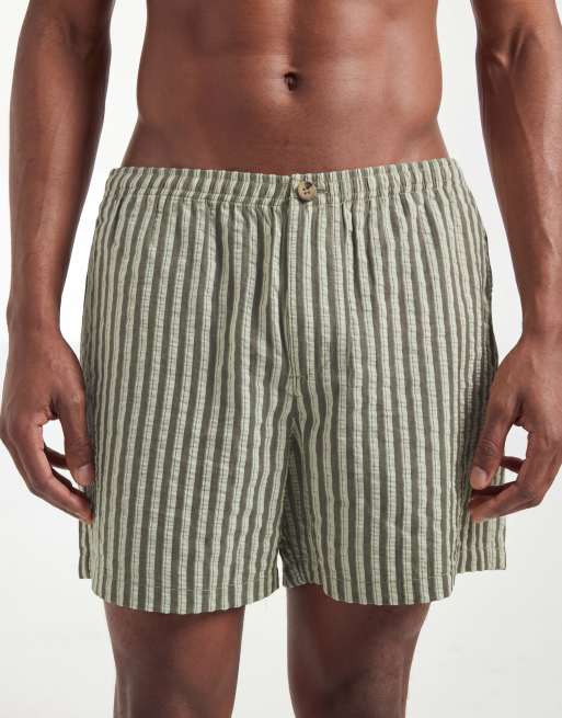 ASOS DESIGN Wide Fit - Korte badeshorts med brede ben og grønne striber - Del af sæt, 4 af 5