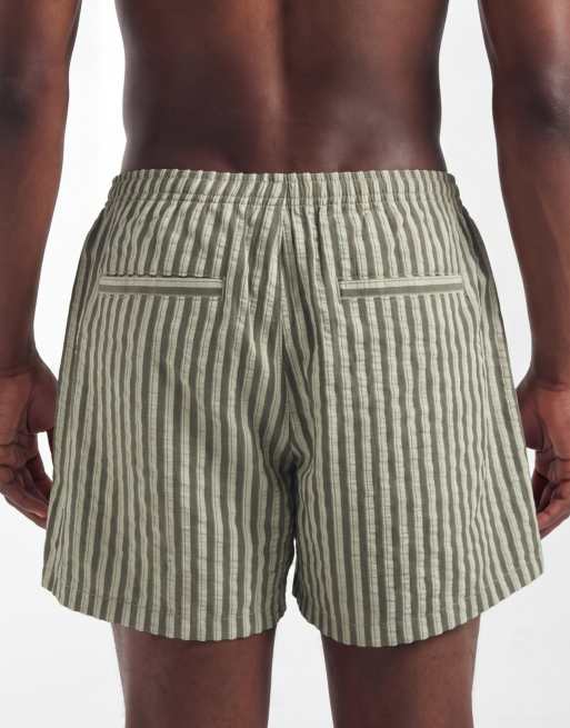 ASOS DESIGN Wide Fit - Korte badeshorts med brede ben og grønne striber - Del af sæt, 5 af 5