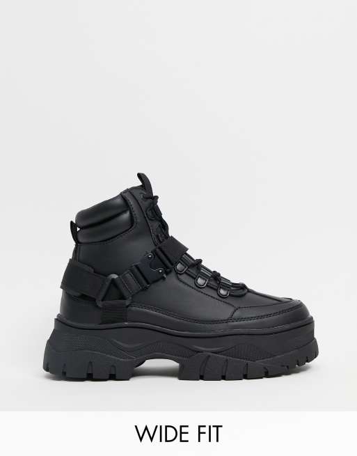 Asos design lace up boots sale in black leather with chunky sole