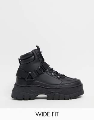 black faux leather lace up boots