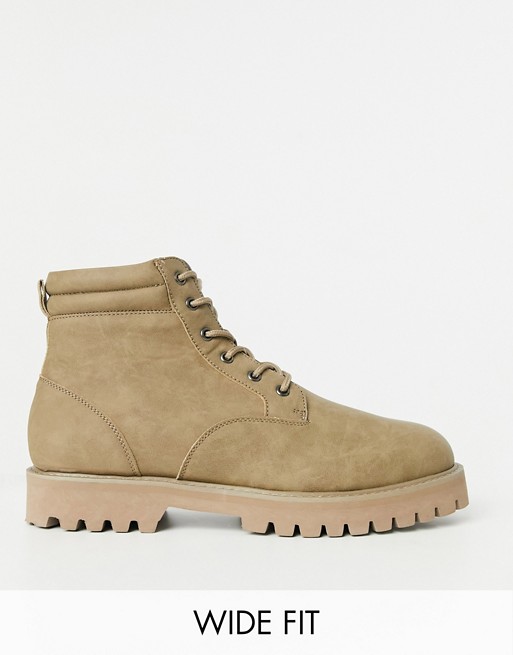 ASOS DESIGN Wide Fit lace up boots in stone faux suede with stone sole