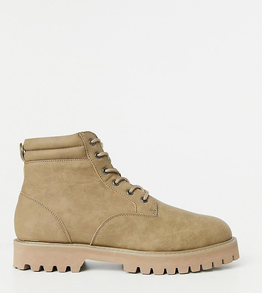 Asos Design Wide Fit Lace Up Boots In Stone Faux Suede With Stone Sole-neutral