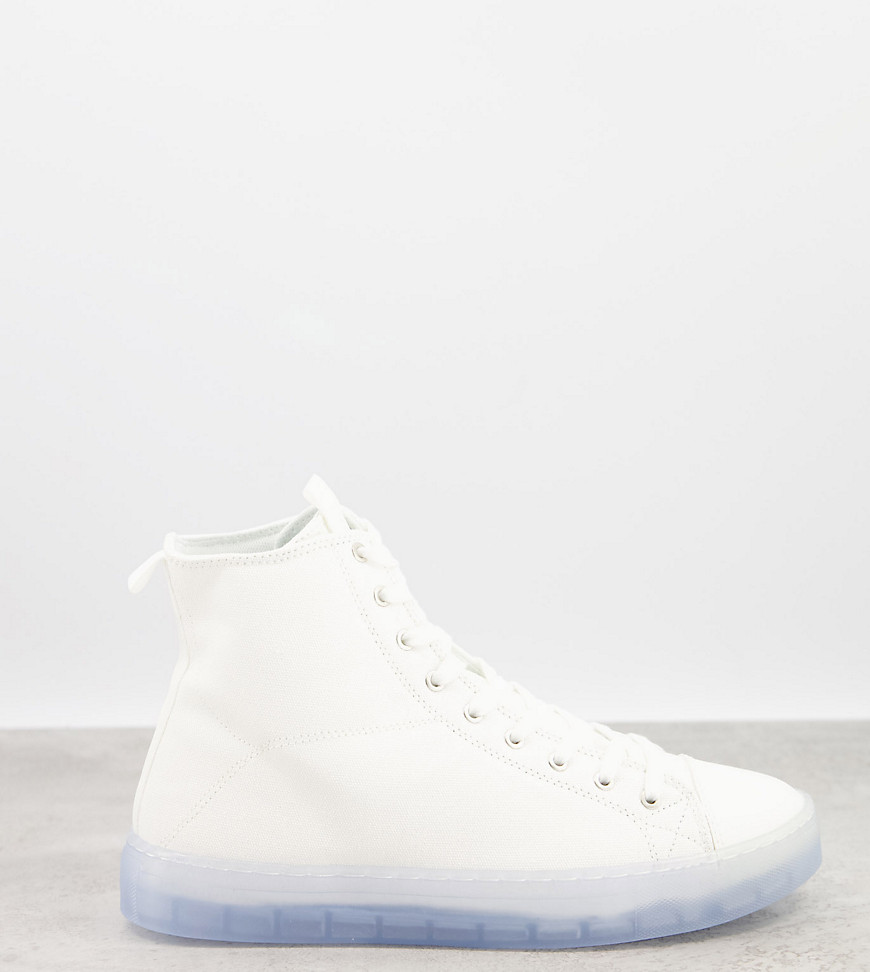 ASOS DESIGN Wide Fit lace up canvas sneakers in white with blue transparent sole