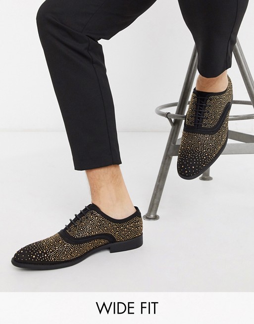 ASOS DESIGN Wide Fit lace up dress shoes in black velvet with all over studs