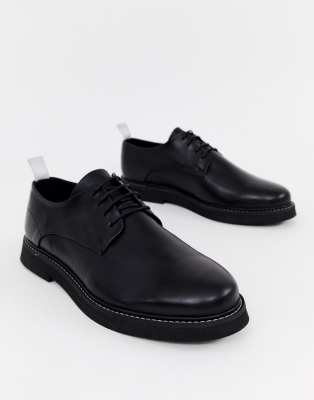 asos design lace up boots in black leather with chunky sole