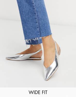 wide fit silver slingback shoes