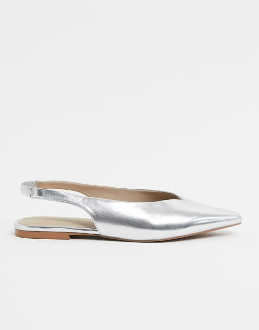 Silver flat clearance slingbacks