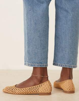 Asos Design Wide Fit Lagoon Weave Ballet Shoes In Neutral