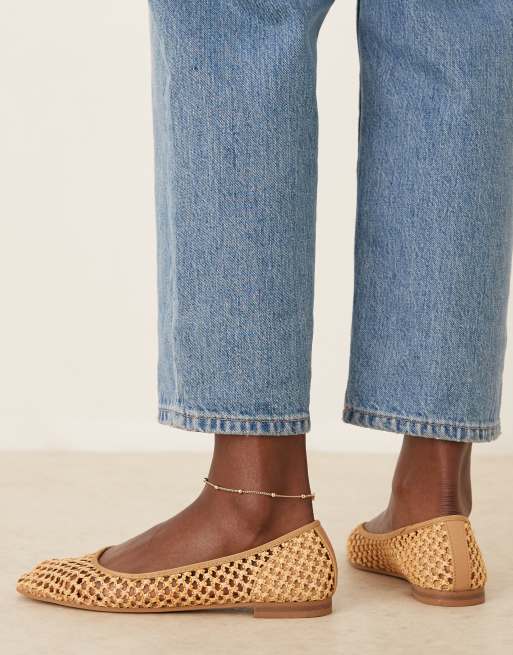 ASOS DESIGN Wide Fit Lagoon ballet flats in natural weave