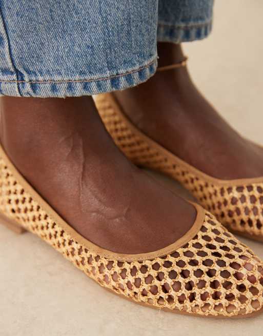ASOS DESIGN Wide Fit Lagoon ballet flats in natural weave