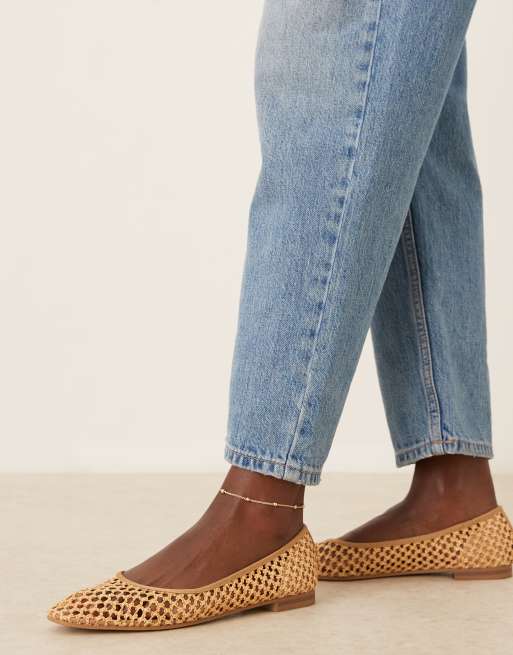ASOS DESIGN Wide Fit Lagoon ballet flats in natural weave