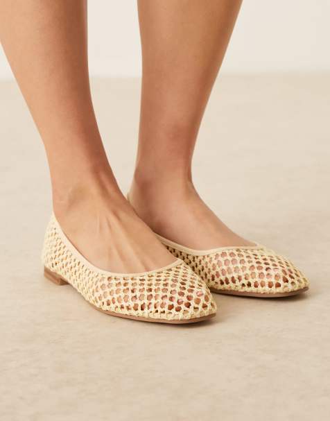 ASOS DESIGN Wide Fit Lagoon woven ballet shoes in buttermilk - view 1