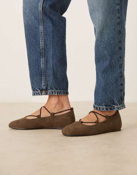 ASOS DESIGN Wide Fit Lagos elasticated ballets in olive suedette - view 1
