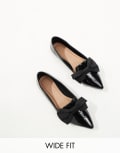 [ASOS DESIGN Wide Fit] ASOS DESIGN Wide Fit Lake bow pointed ballet flats in black 3 Black patent
