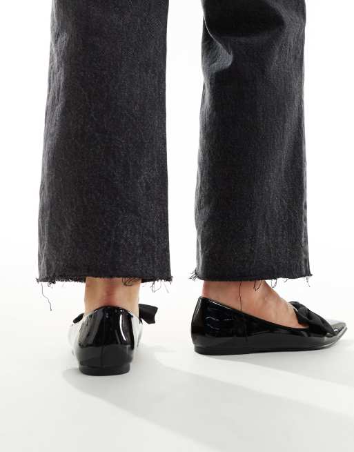 ASOS DESIGN Wide Fit Lake bow pointed ballet flats in black