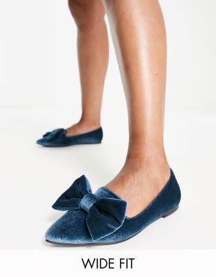  Wide Fit Lake bow pointed ballet flats  velvet