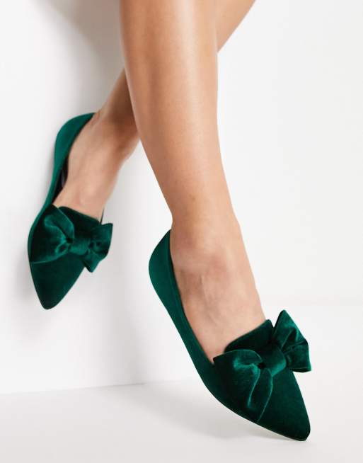 Green velvet flat store shoes