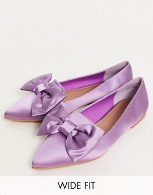 Asos Design Wide Fit Lake Bow Pointed Ballet Flats In Lilac Velvet-purple