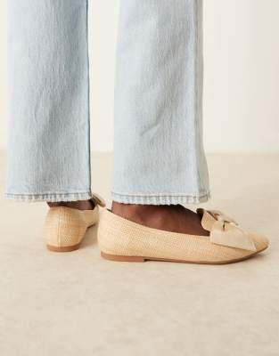 Asos Design Wide Fit Lake Bow Pointed Ballet Flats In Neutral