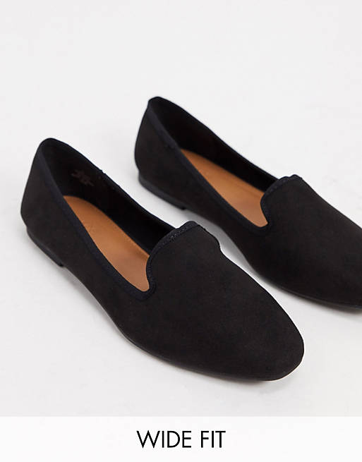 ASOS DESIGN Wide Fit Lakeside slipper ballet flats in black