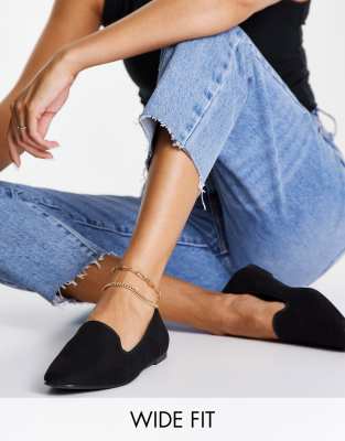 Asos Design Wide Fit Lakeside Slipper Ballet Flats In Black In Black