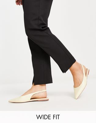 ASOS DESIGN Wide Fit - Lala - Flache Ballerinas in Gelb mit Fersenriemen